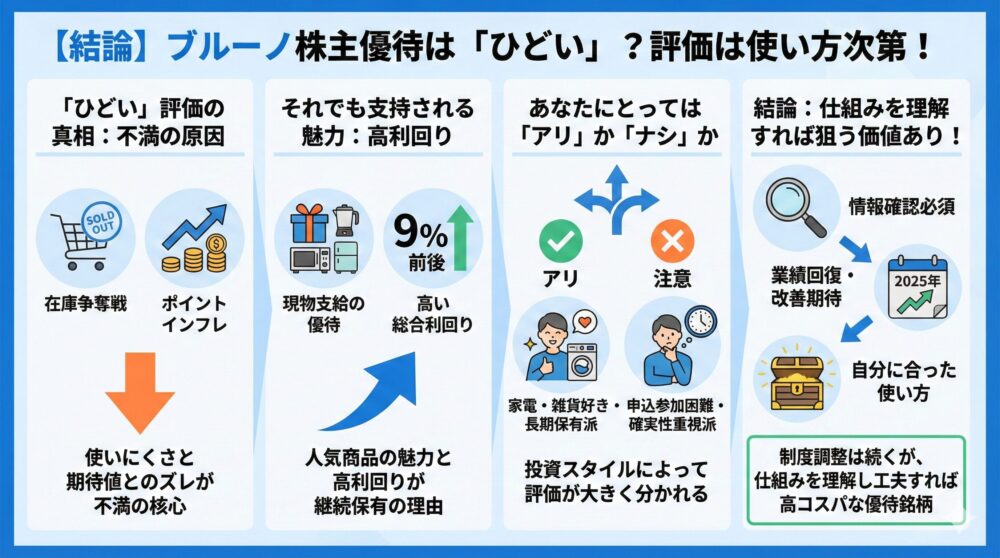 【結論】ブルーノ 株主優待 ひどいは本当か?使い方次第で評価が変わる📊