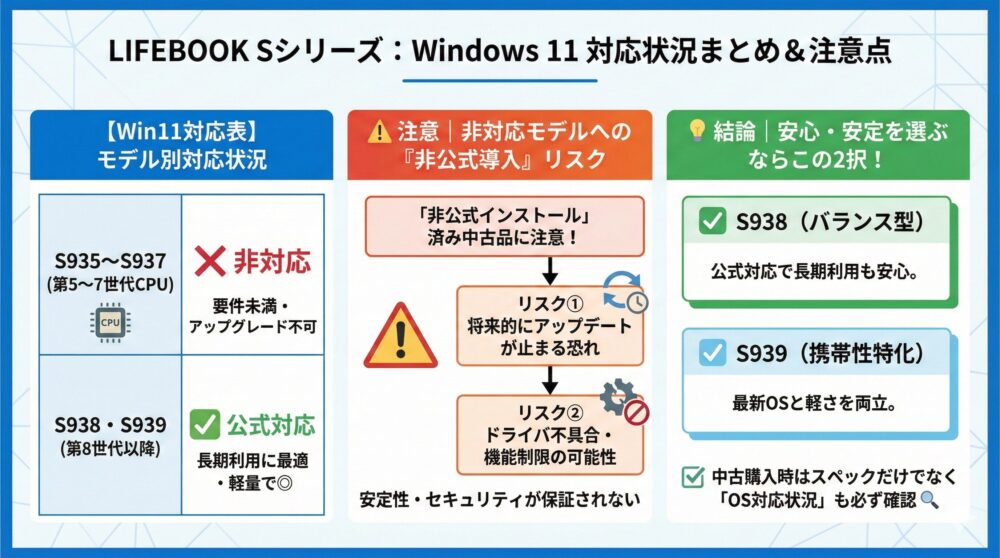 🔐【Win11対応表】S935〜S939で使えるモデルはどれ？
