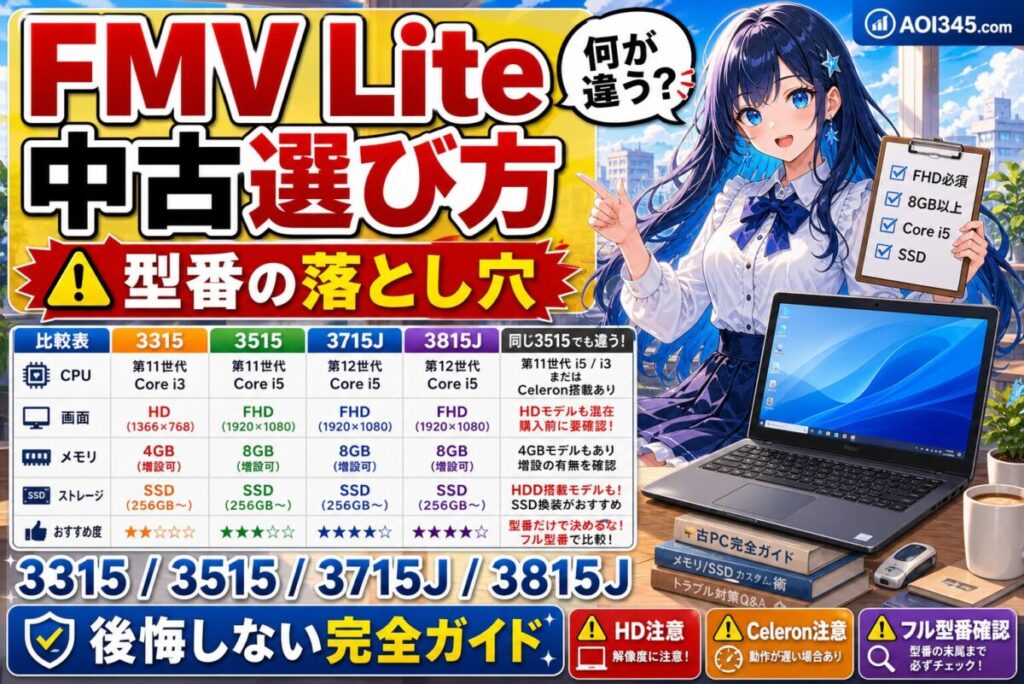 【スペック比較表】FMV Lite3315 3515 3715/J 3815/Jの違い