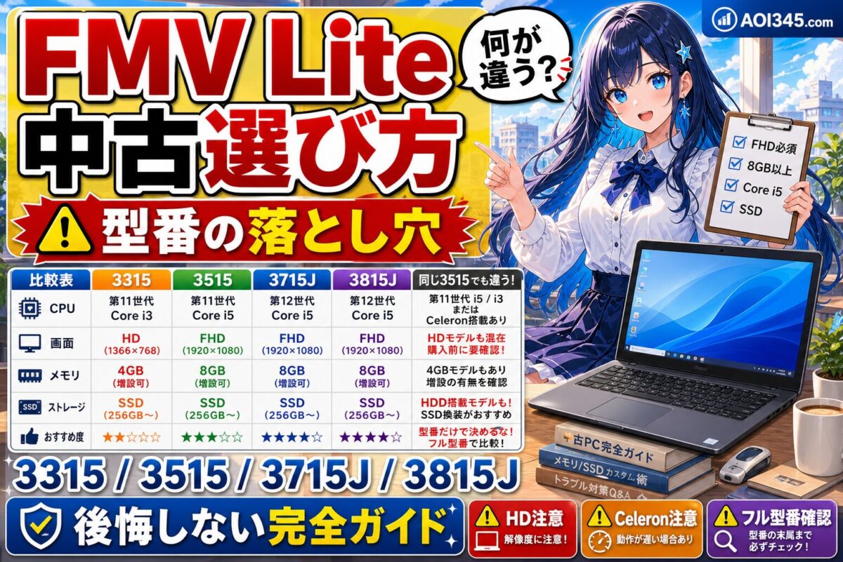 【スペック比較表】FMV Lite3315 3515 3715/J 3815/Jの違い
