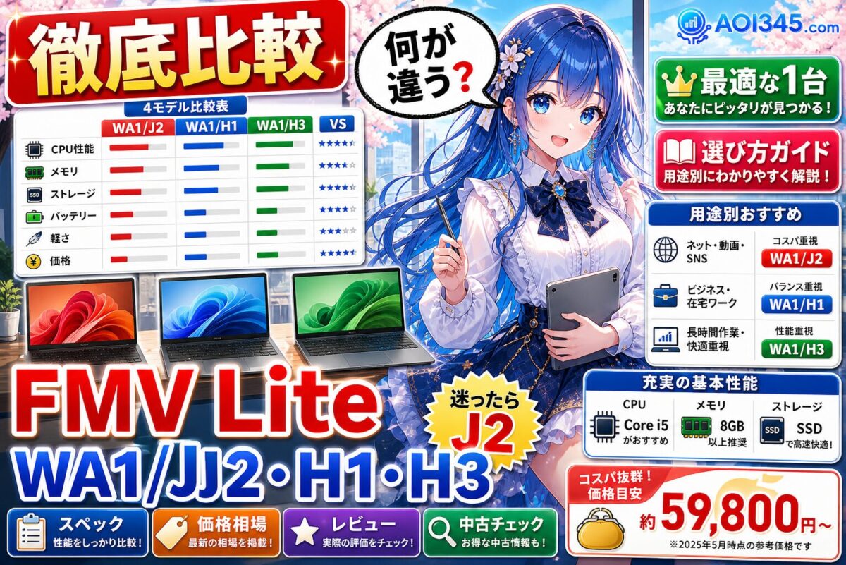 【スペック比較表】FMV Lite WA1/J2-H1-H3の違いと選び方