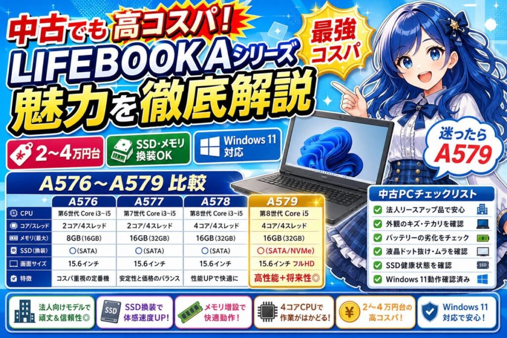 【スペック比較表】LIFEBOOK A576/A577/A579の特徴の違い