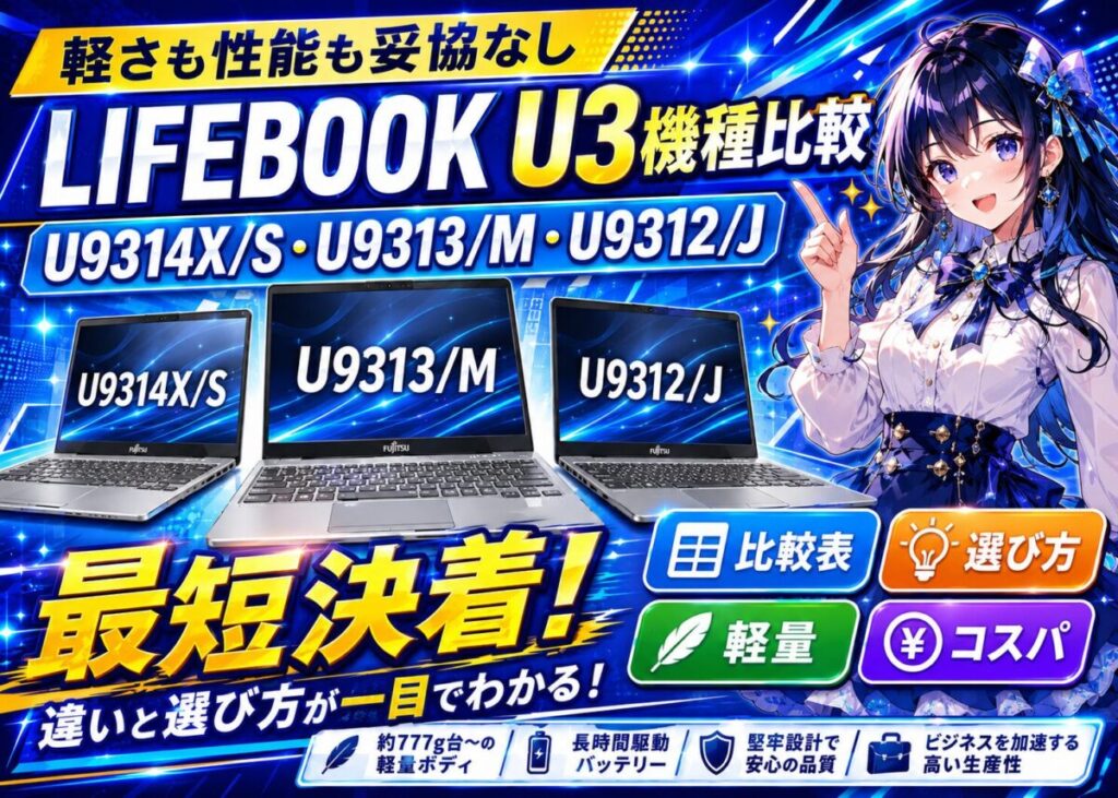 【仕様比較表】LIFEBOOK U9314X/S U9313/M U9312/Jの違い