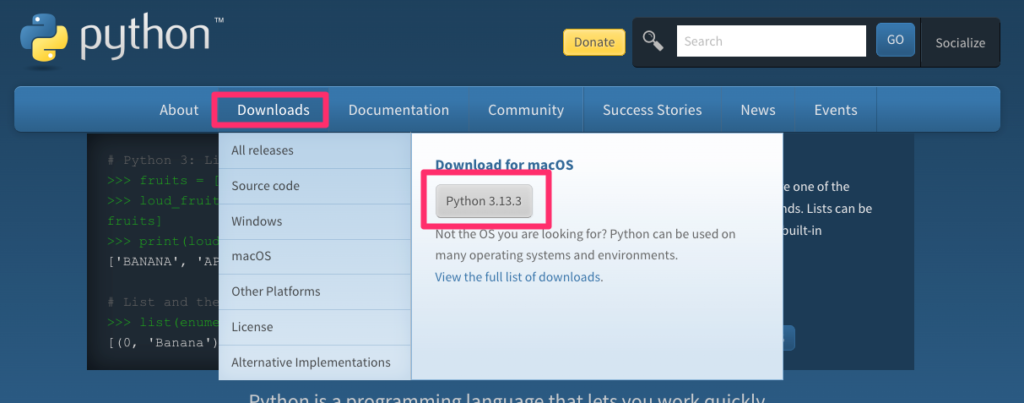Pythonダウンロード