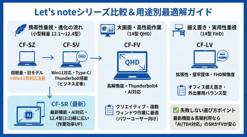 【レッツノート比較】CF-SZ/SV/SR/FV/LVの違いと用途別の最適解を提示💻