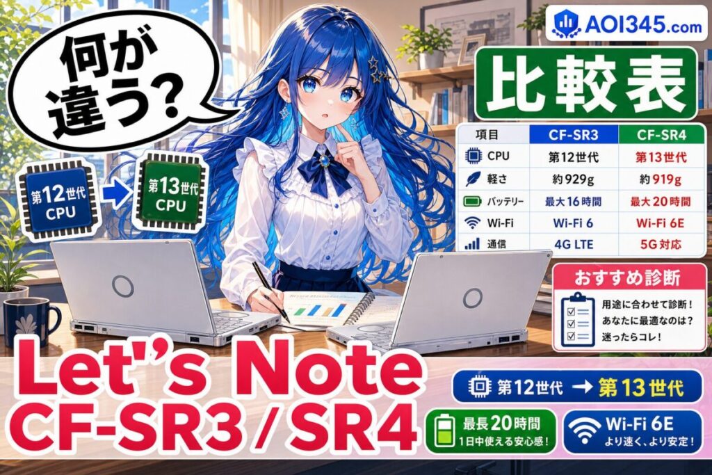 【スペック比較表】Let's Note CF-SR3とSR4の特徴の違い