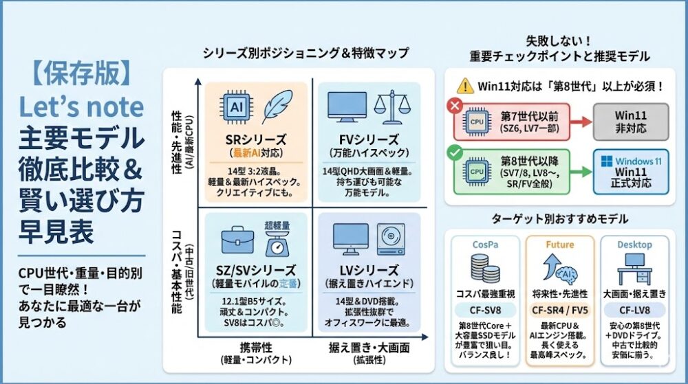 【主要モデル比較】CPU/重量/価格の違いが一目でわかるLet’s note早見表