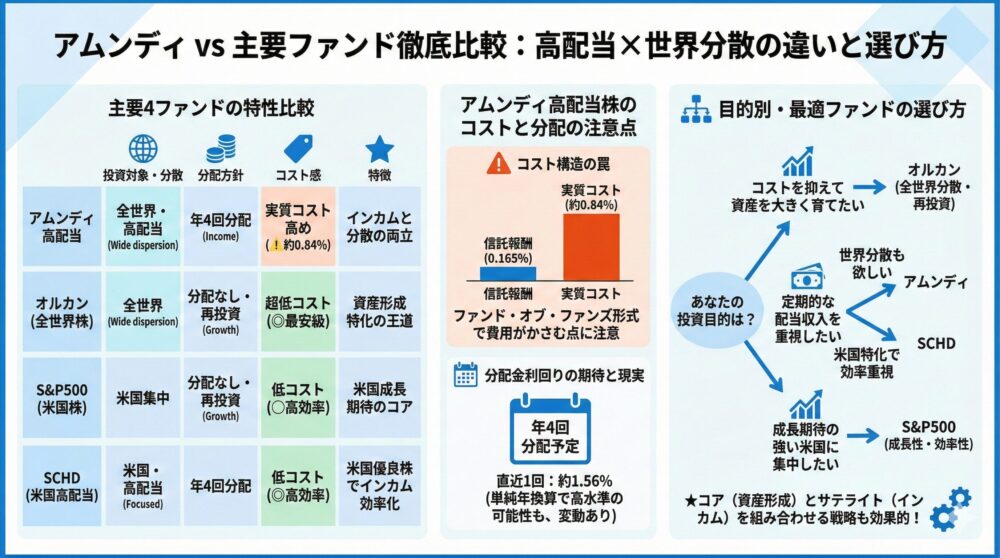 アムンディ vs オルカン・S&P500・SCHD｜高配当×世界分散の違いを比較