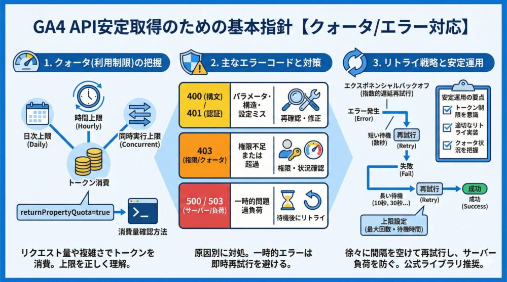 【クォータ/エラー対応】GA4 APIを安定取得するための基本指針⚠️