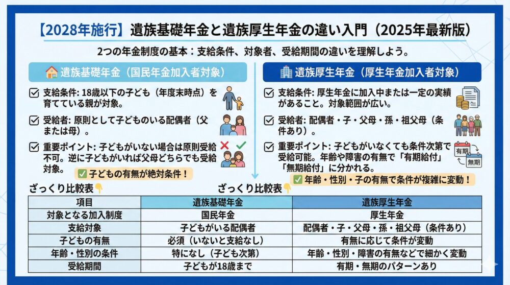 💡【基本】2028年施行で何が変わる?遺族基礎年金と厚生年金の違い入門