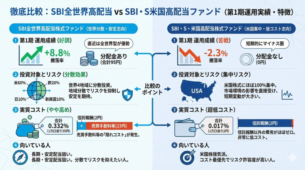 【比較】SBI全世界高配当株式ファンド/ＳＢＩ-Ｓ米国高配当株式ファンド