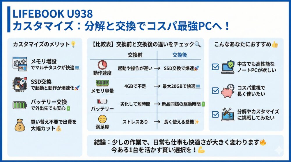 【まとめ】LIFEBOOK U938は分解と交換でコスパ最強PCに生まれ変わる🚀