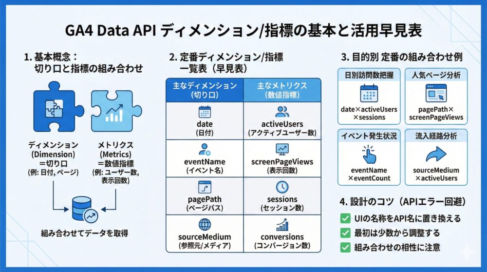 【ディメンション/指標一覧】初心者が迷わない早見表を用意📚