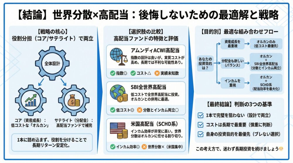 【まとめ】世界分散×高配当で後悔しない最適解と選び方の結論💡
