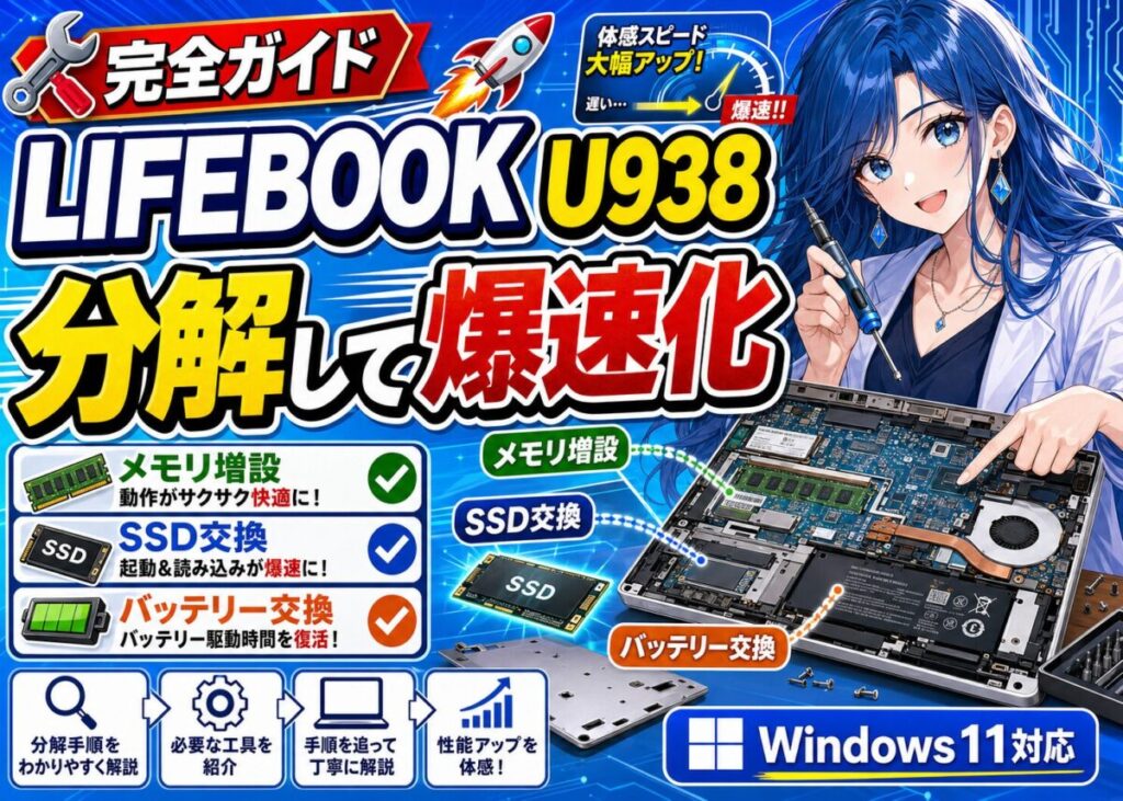 【写真手順】Lifebook U938/S メモリ増設/SSD/バッテリー交換