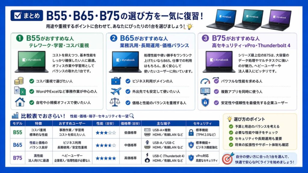 ✅ まとめ/B55/B65/B75の選び方を一気に復習