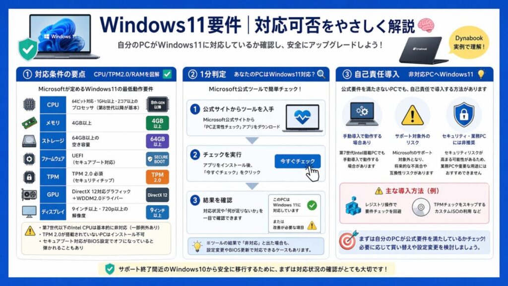 【Windows11要件】対応可否をやさしく解説🧠 CPU/TPM2.0/RAM基準
