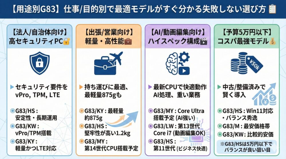 【用途別G83】仕事/目的別で最適モデルがすぐ分かる失敗しない選び方📋