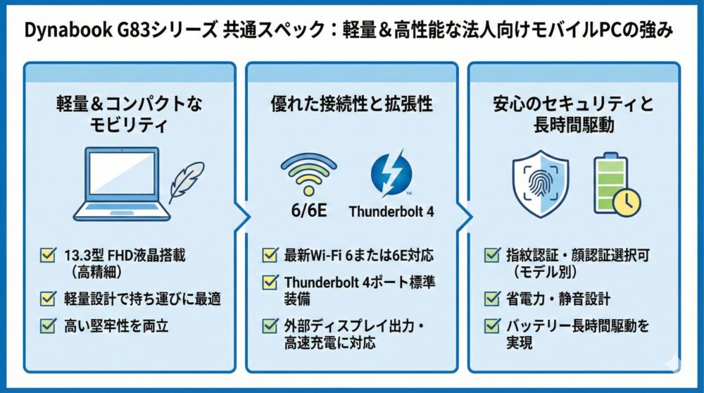 【G83共通スペック】軽量/高性能が両立する法人向けモバイルPCの強み💻
