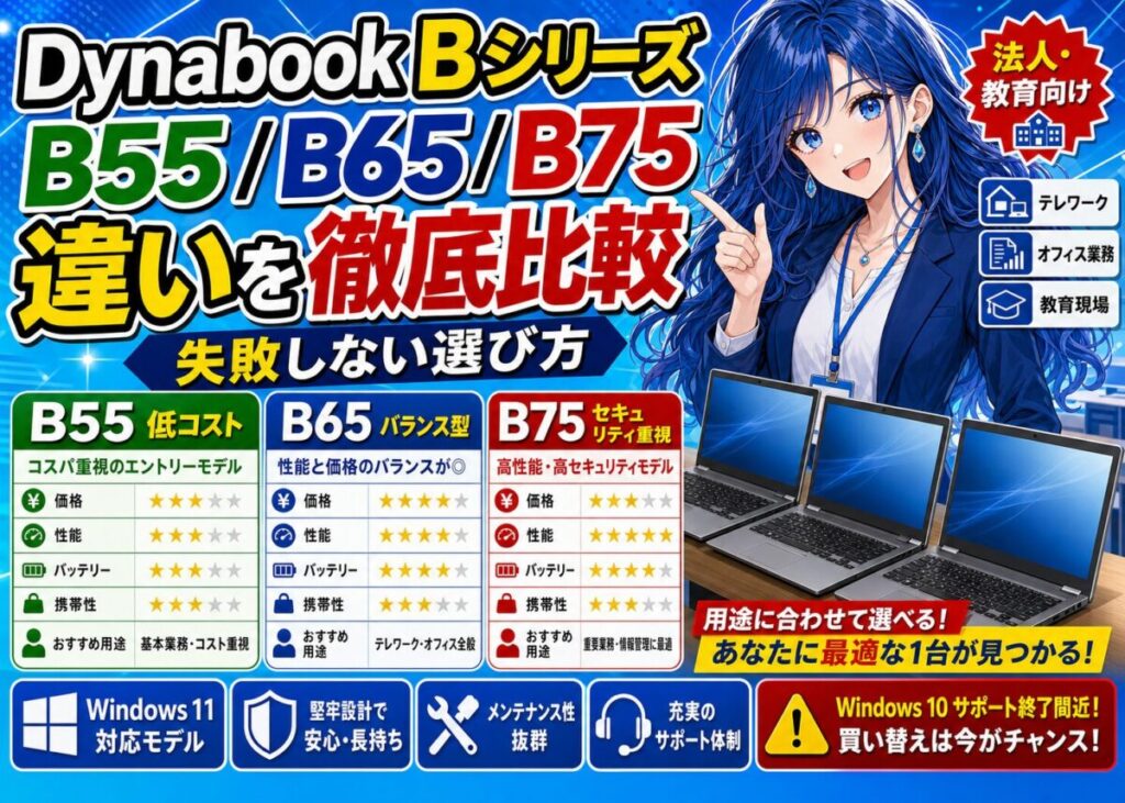 【仕様比較表】Dynabook B55/B65/B75の違いと選び方