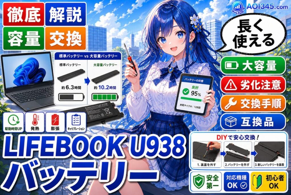 【Lifebook U938のバッテリー容量】大容量/互換品/交換方法