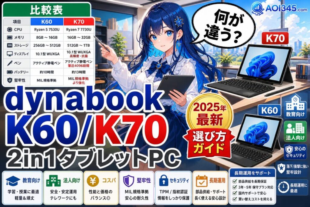 【2025年】dynabook K60/K70の違い 法人/個人に人気