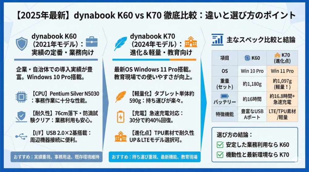 【2025年最新】dynabook K60/K70の違いと選び方を解説✨