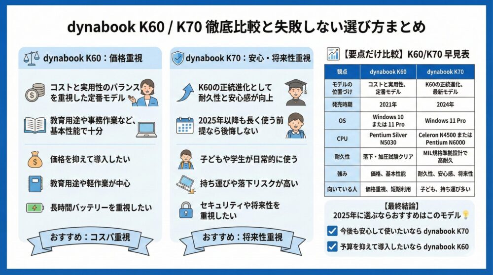 【まとめ】dynabook K60/K70の違いと失敗しない選び方✨