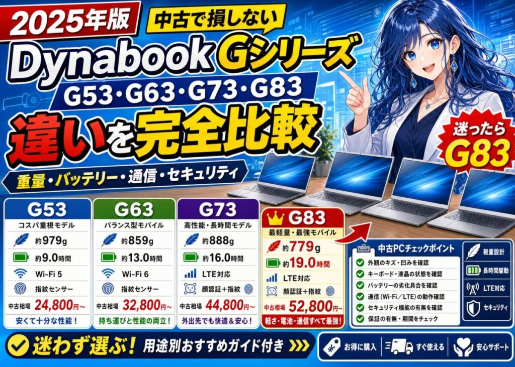 【選び方とおすすめ】Dynabook G53/G63/G73/G83の違い