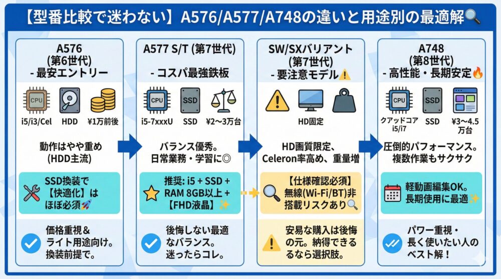 【型番比較で迷わない】A576/A577/A748の違いと用途別の最適解🔍