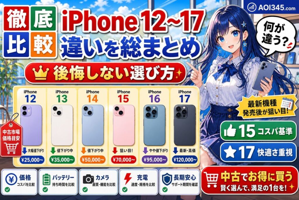 【お得に買うコツ】iPhone 12/13/14/15/16/17の違いを徹底比較