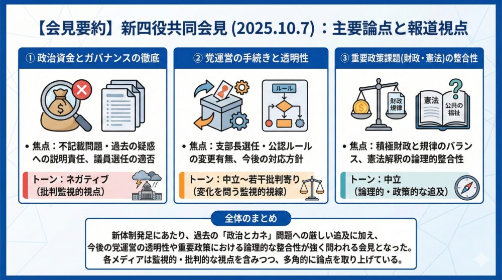 【会見ログ】新四役共同会見 2025年10月7日/資金不記載/財政運営🏛️