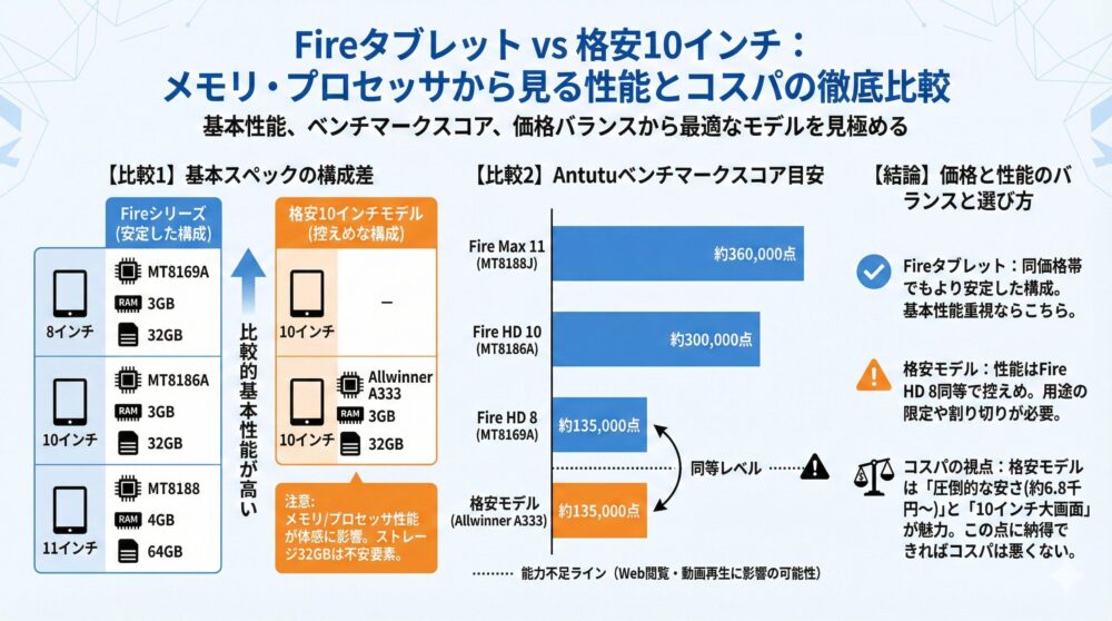 【Fire比較】メモリ/プロセッサから見るFireタブレットと格安モデルの違い
