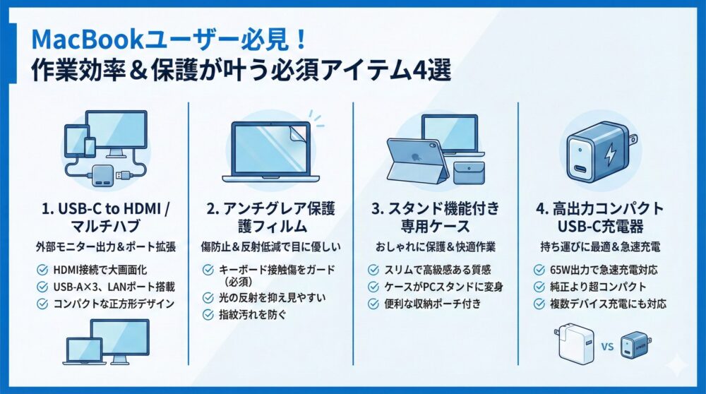 🍎【MacBookユーザー必見】作業効率/保護が叶うアイテム 4選