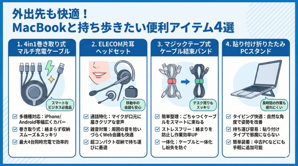 🚶【外出先でも快適】MacBookと持ち歩きたい便利アイテム 4選