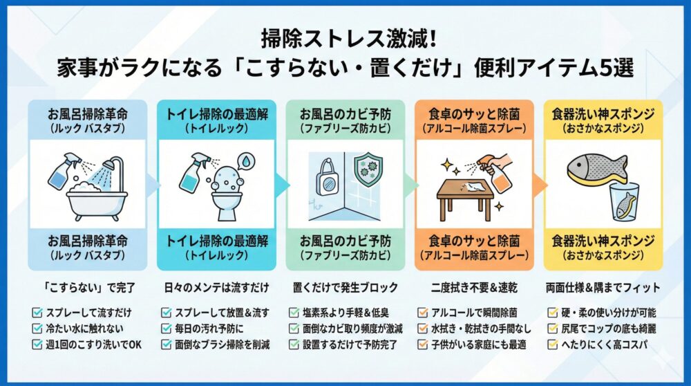 🧼【掃除ストレス減】家事がラクになる便利アイテム 5選