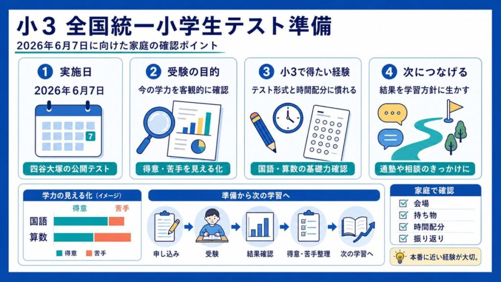 【2026年6月7日実施】全国統一小学生テスト小3対策の始め方と家庭準備の要点📘