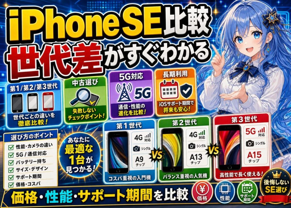 【2025年】iPhone SE 第1世代/第2世代/第3世代の違いを比較