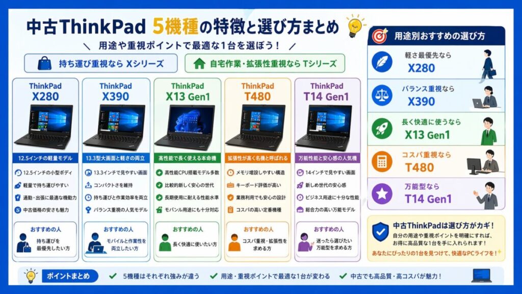 【中古ThinkPadおすすめ比較5選】X280/X390/X13/T480/T14の違い