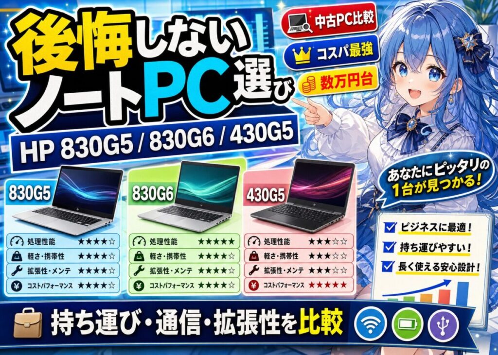 【徹底比較】HP中古ノートPC3選！830 G5/830 G6/430 G5の違い