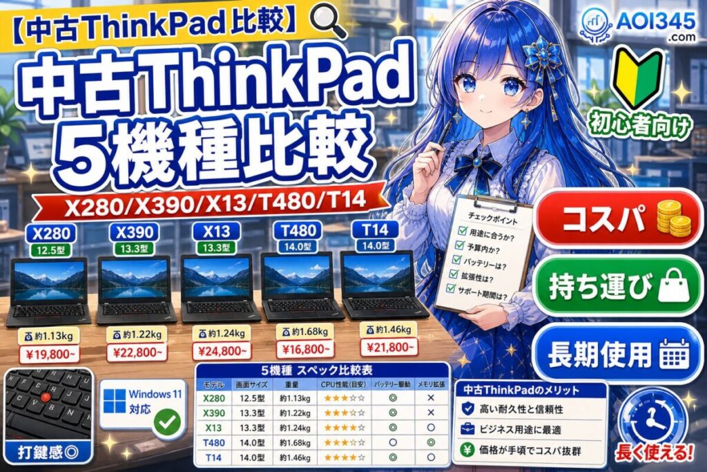 【中古ThinkPadおすすめ比較5選】X280/X390/X13/T480/T14の違い