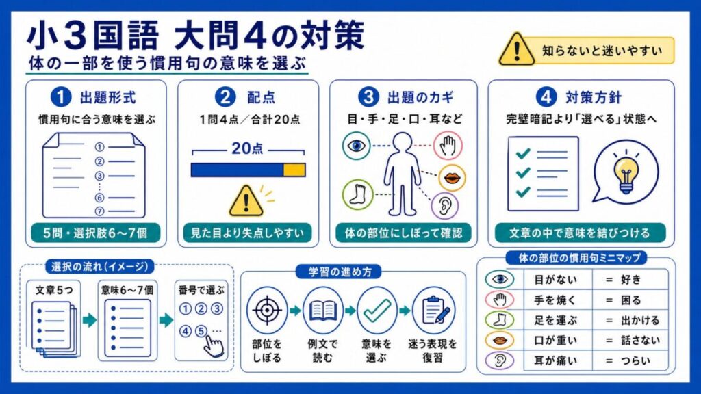【👀大問4の慣用句問題】体の一部を使う表現を押さえる得点対策と失点を防ぐ覚え方の親子チェック