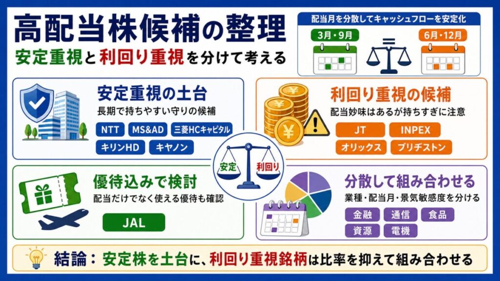 【高配当株候補の整理】安定重視と利回り重視で考えるおすすめ銘柄の選び方の基本