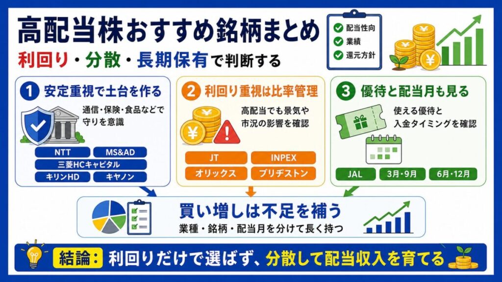 【まとめ】高配当株おすすめ銘柄は利回りだけでなく分散と長期保有で判断