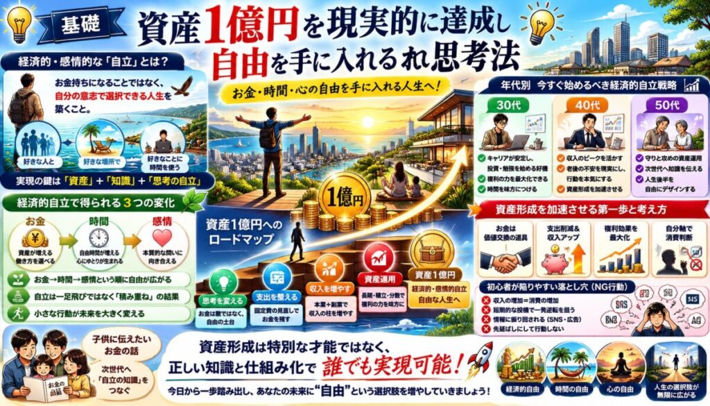 【基礎】資産1億円を現実的に達成し自由を手に入れるための思考法💡