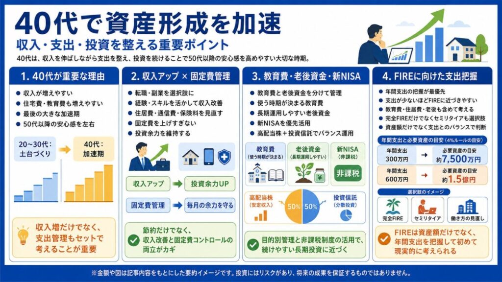 【40代で資産形成を加速】収入/支出/投資を整える重要ポイント