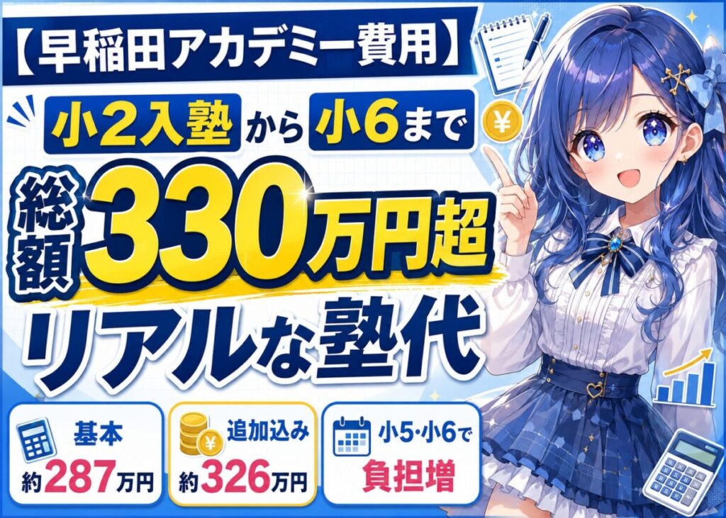 【早稲田アカデミー費用】小2入塾から小6まで総額330万円超のリアルな塾代