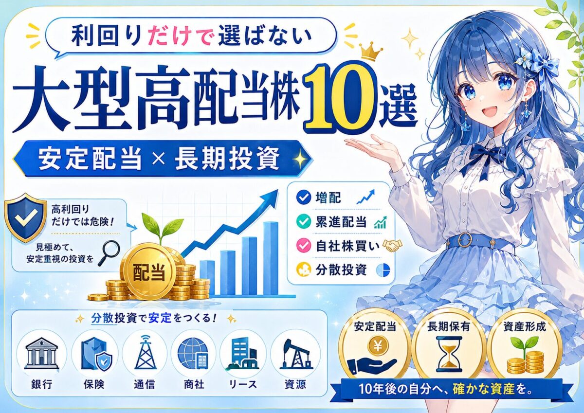 【大型高配当株おすすめ10選】配当利回りで選ばない長期投資と分散投資