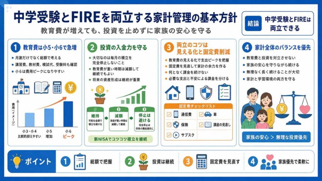 【中学受験とFIRE】教育費が増えても資産形成を止めないための家計管理の基本方針