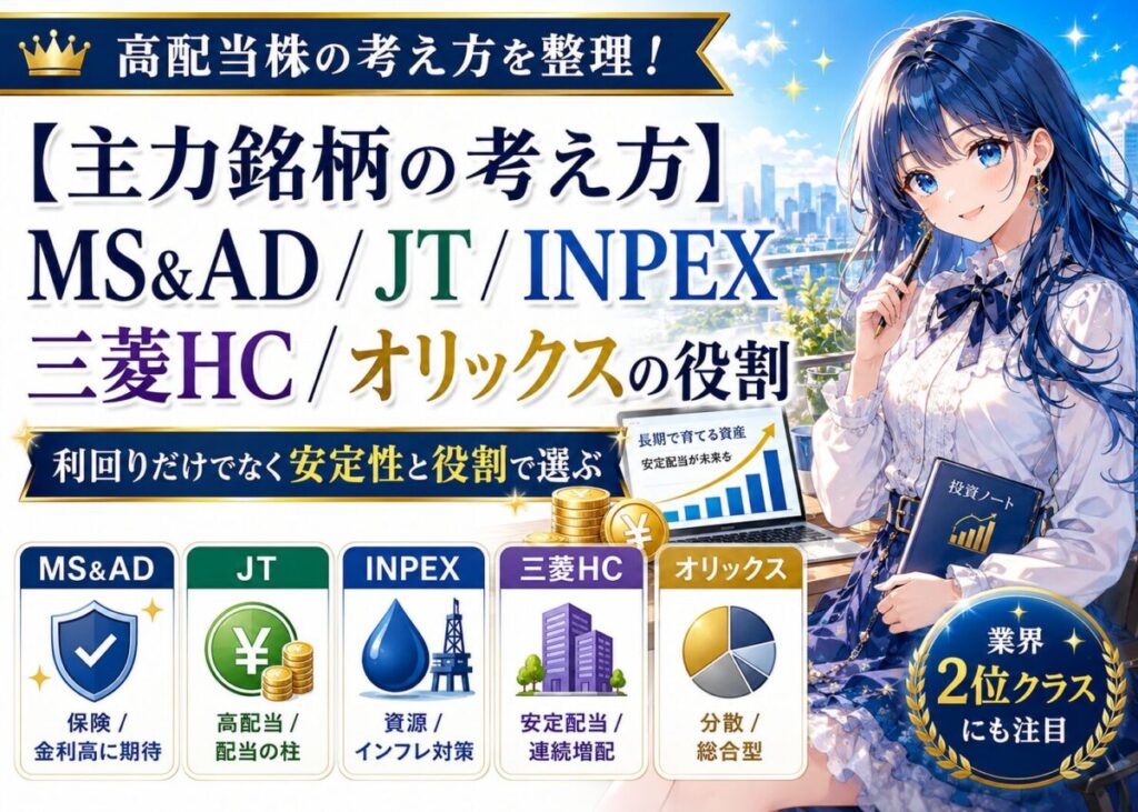 【主力銘柄の考え方】MS&AD/JT/INPEX/三菱HC/オリックスの役割